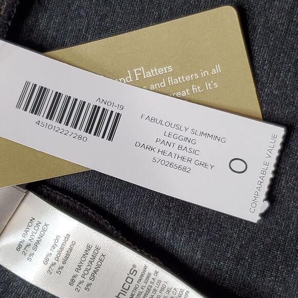 Chicos Womens Size 4 NWT Fabulously Slimming Ankle Length Leggings Gray - Picture 8 of 10